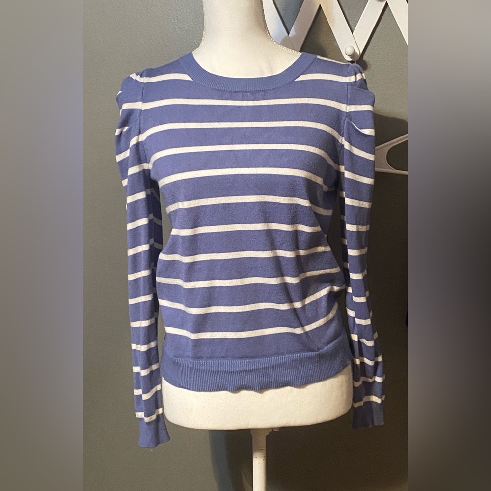 Striped Blue and White Women's Crew Neck Sweater